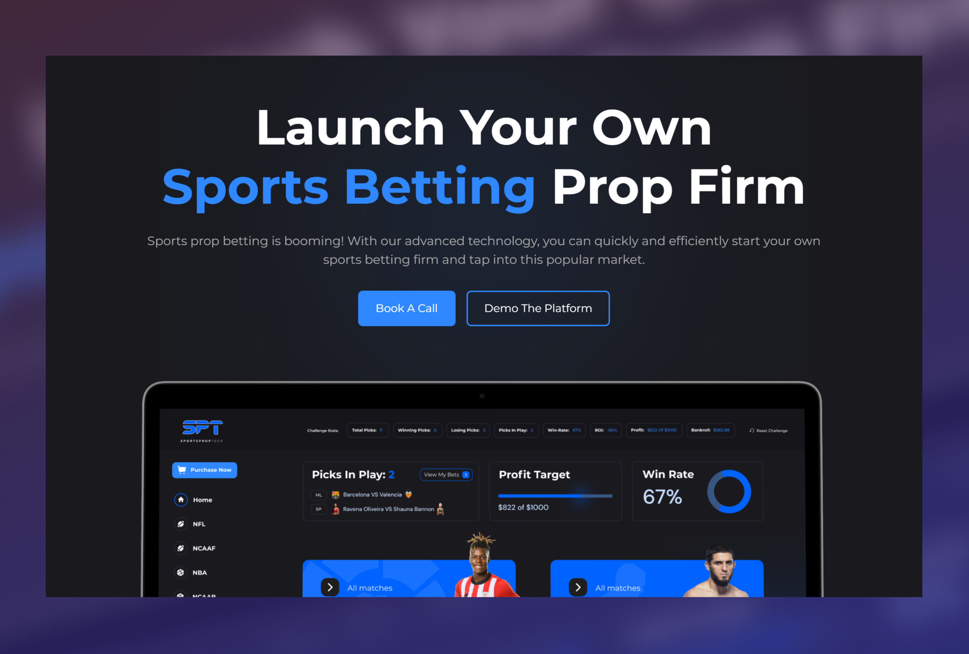 Sports Prop Tech website header
